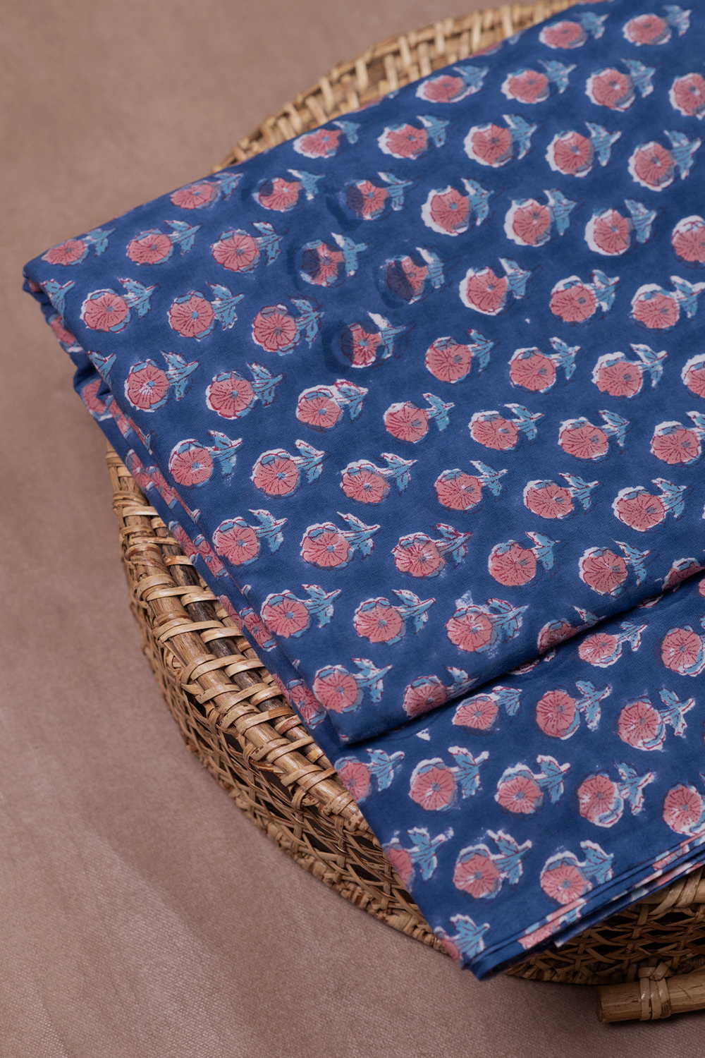 Florets on Blue Sanganeri Cotton Fabric - 1.6m