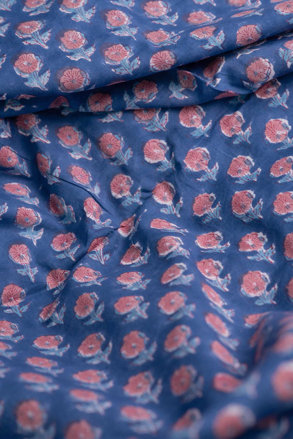 Florets on Blue Sanganeri Cotton Fabric - 1.6m - Image 3