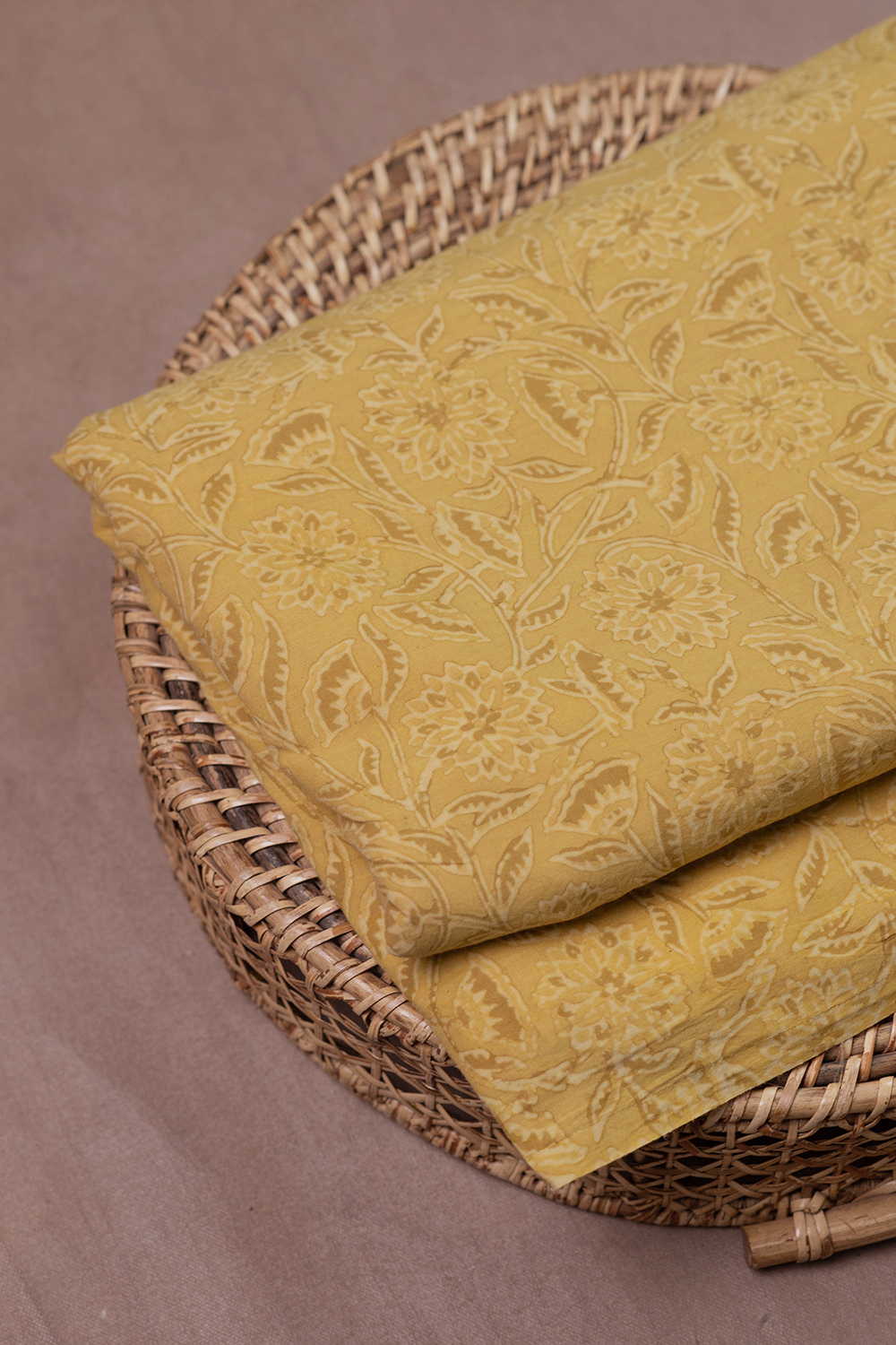 Floral Vein - Yellow Ajrak Cotton Fabric - 0.5m