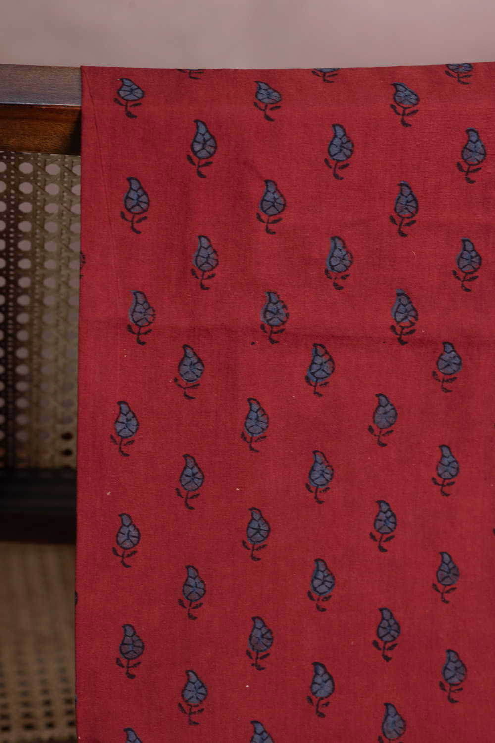 Indigo Buttas on Maroon Ajrak Cotton Fabric - 0.7m - Image 2