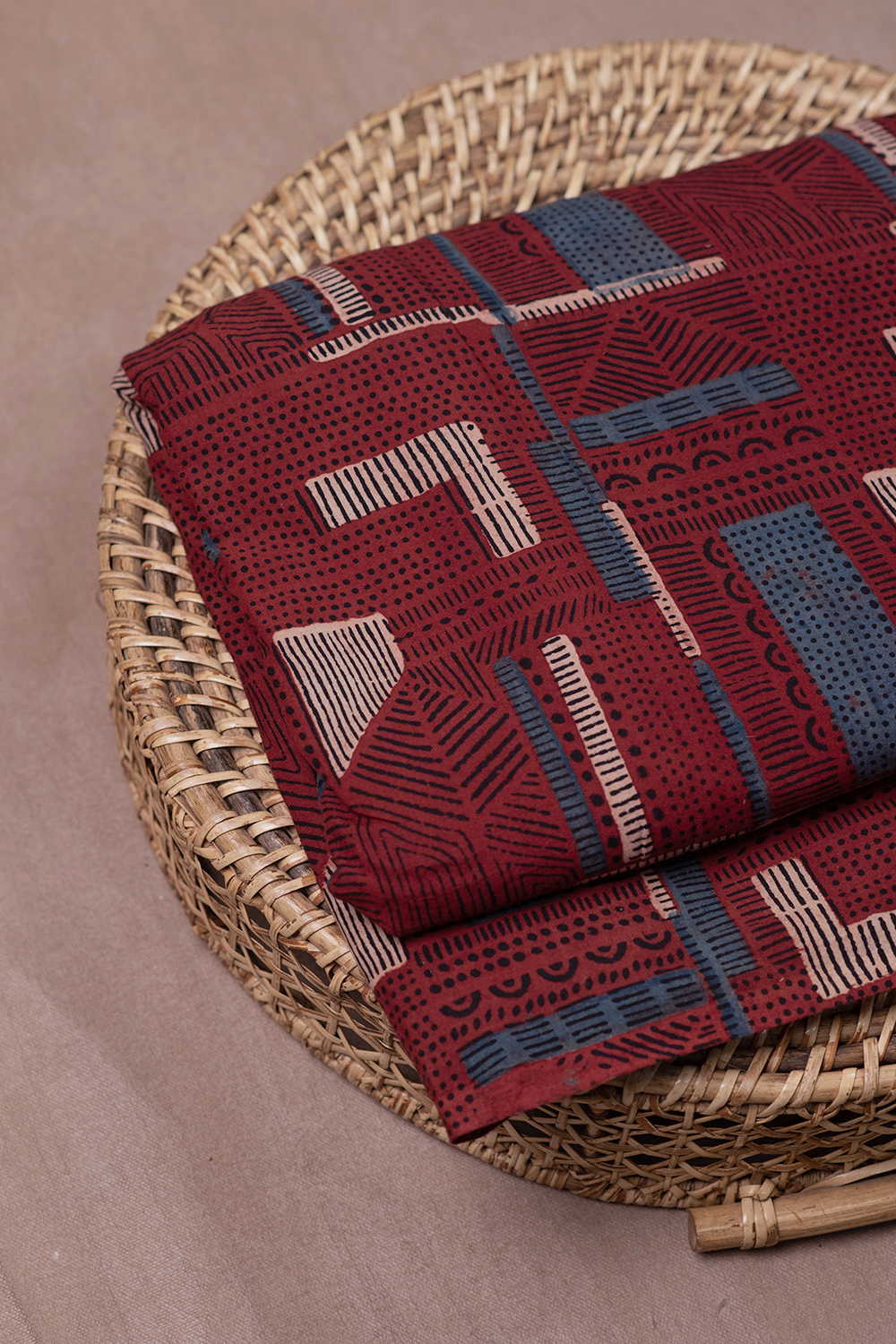 Patterned Maroon Ajrak Cotton Fabric - 1m