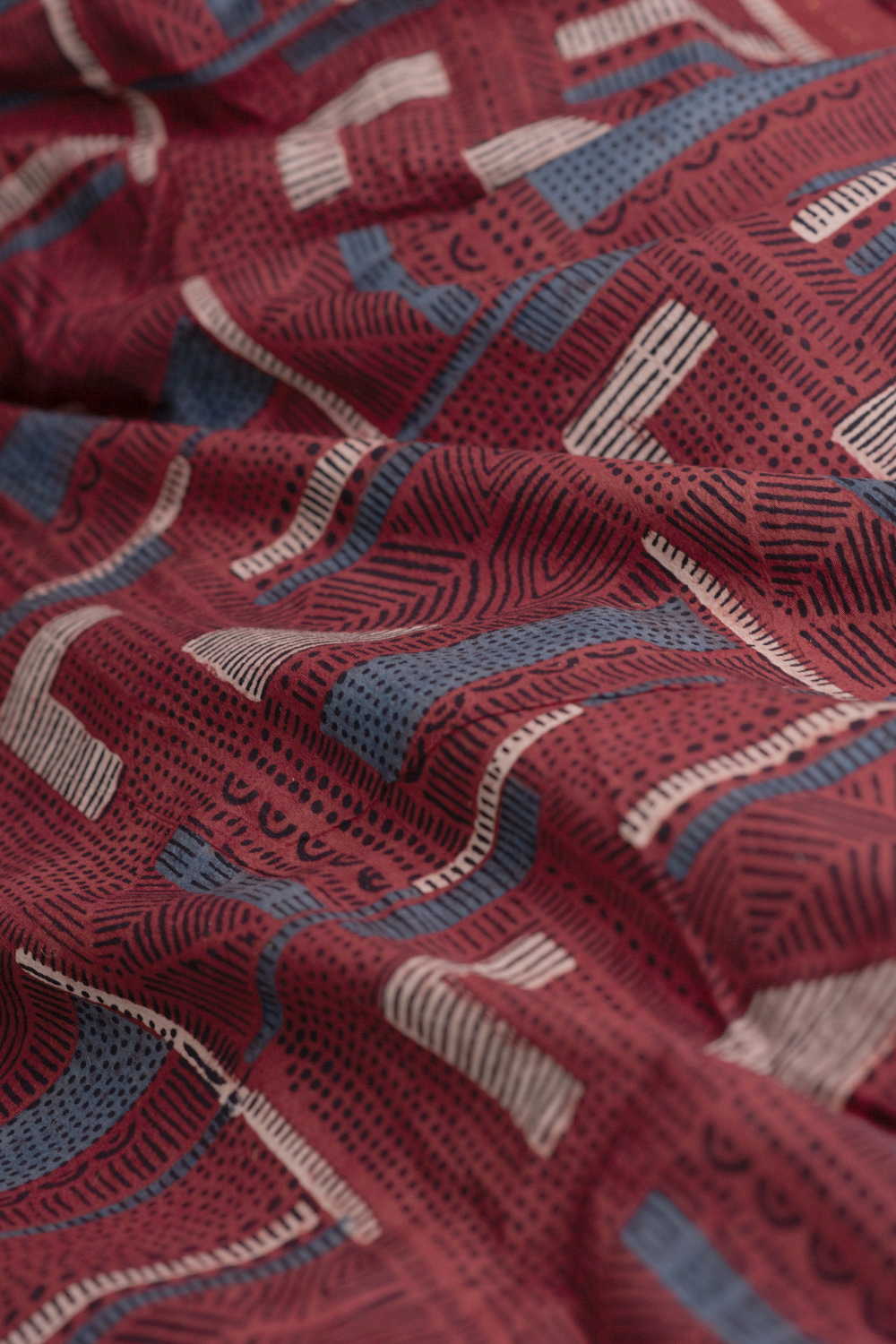 Patterned Maroon Ajrak Cotton Fabric - 1m - Image 3