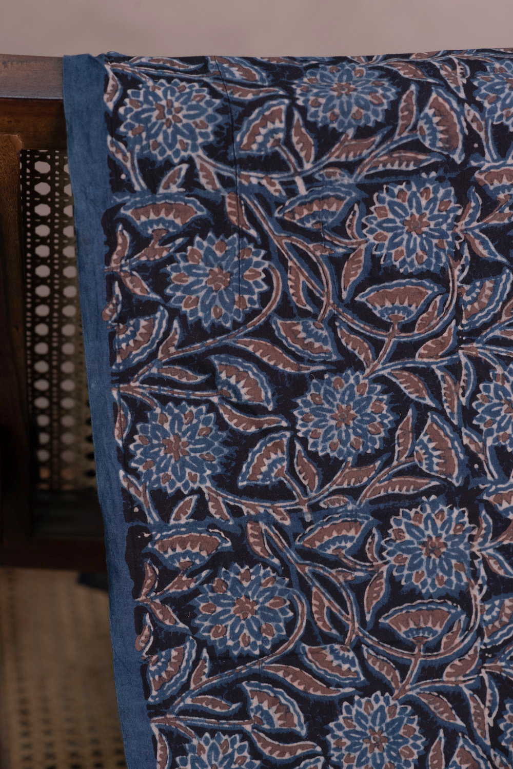 Floral Pattern - Black Ajrak Cotton Fabric - 1m - Image 2
