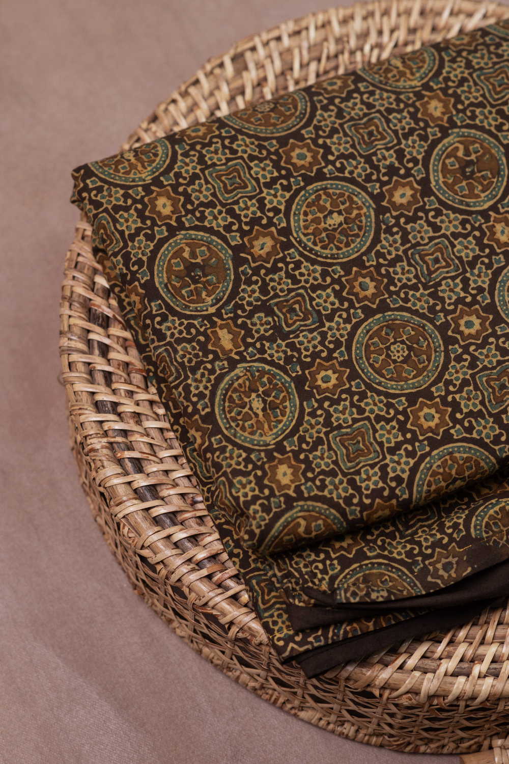 Brown - Patterned Ajrak Cotton Fabric - 0.5m