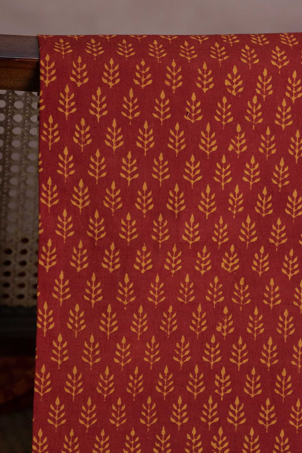 Yellow Florets - Maroon Ajrak Cotton Fabric - 0.55m