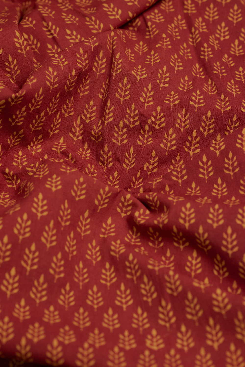 Yellow Florets - Maroon Ajrak Cotton Fabric - 0.55m - Image 3