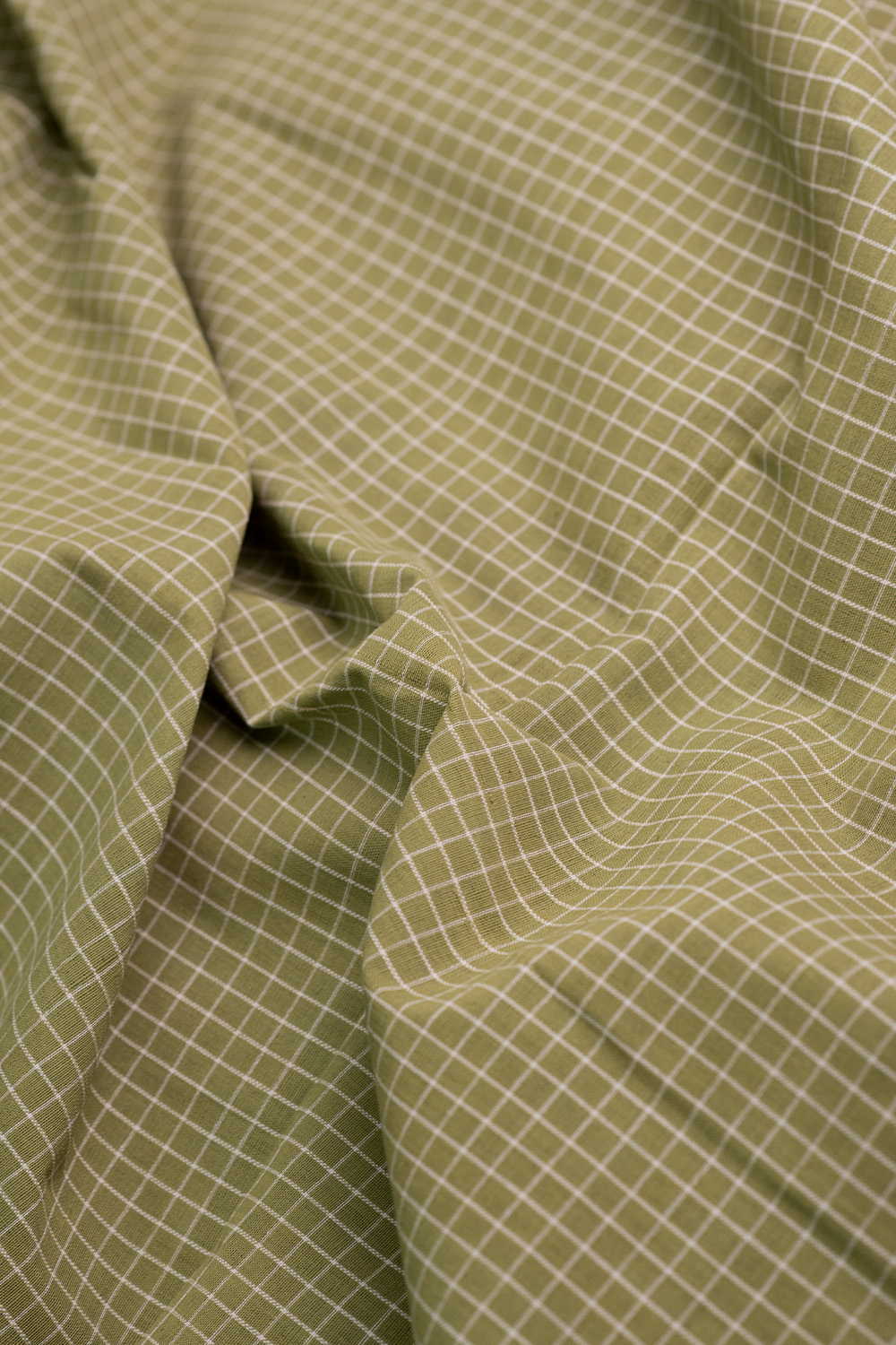 Cream Checks - Green Handspun Cotton Fabric - 0.5m - Image 3