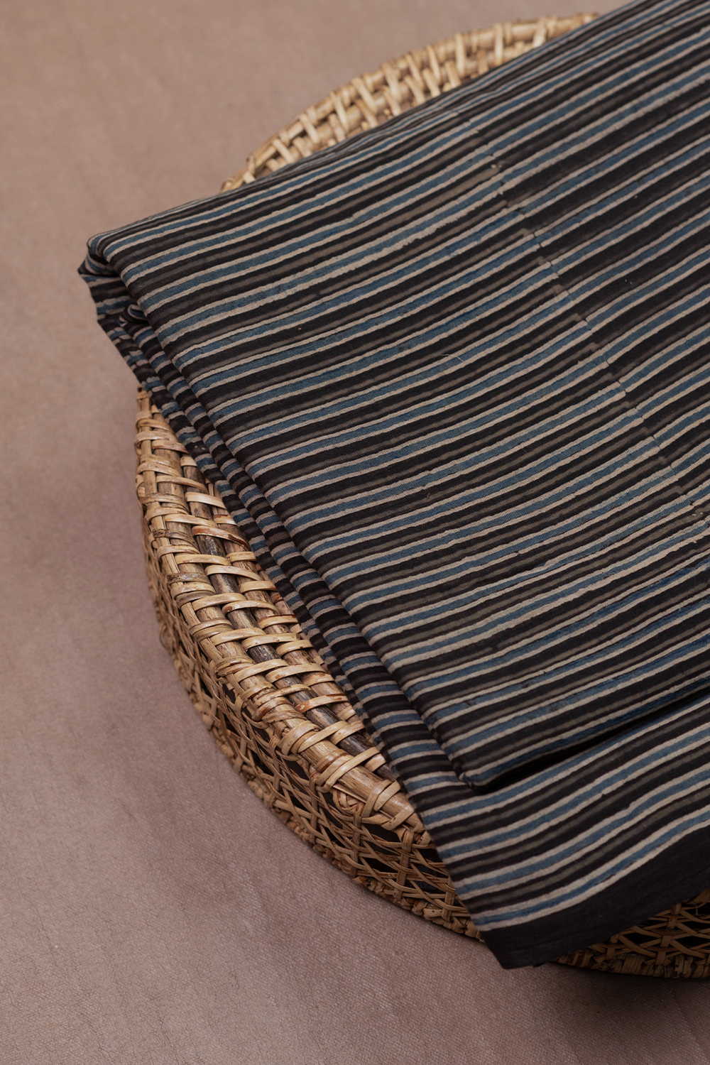 Stripe Pattern - Black Ajrak Mul Cotton Fabric - 1.5M