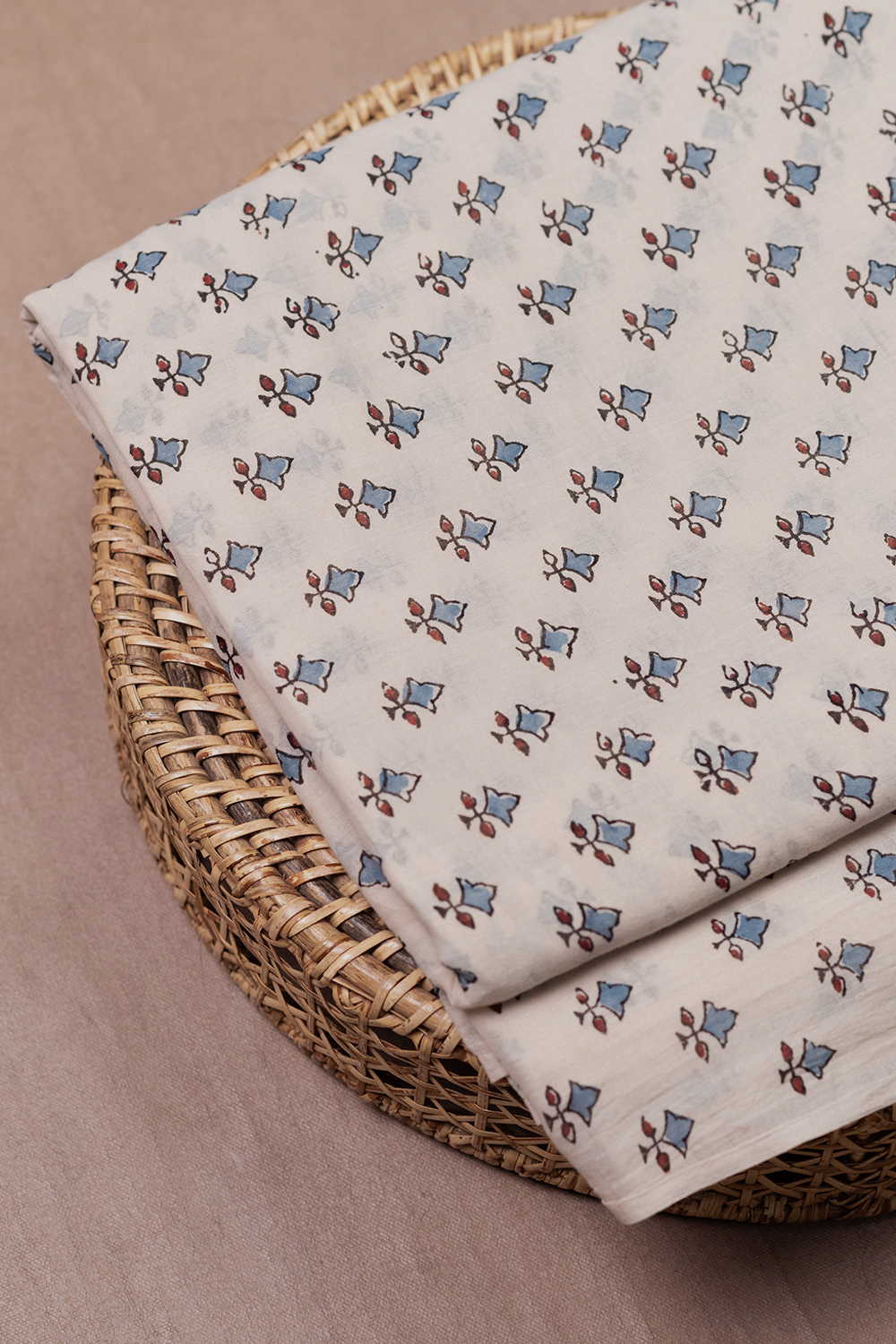 Snow Cream Ajrak Mul Cotton Fabric - 0.5m
