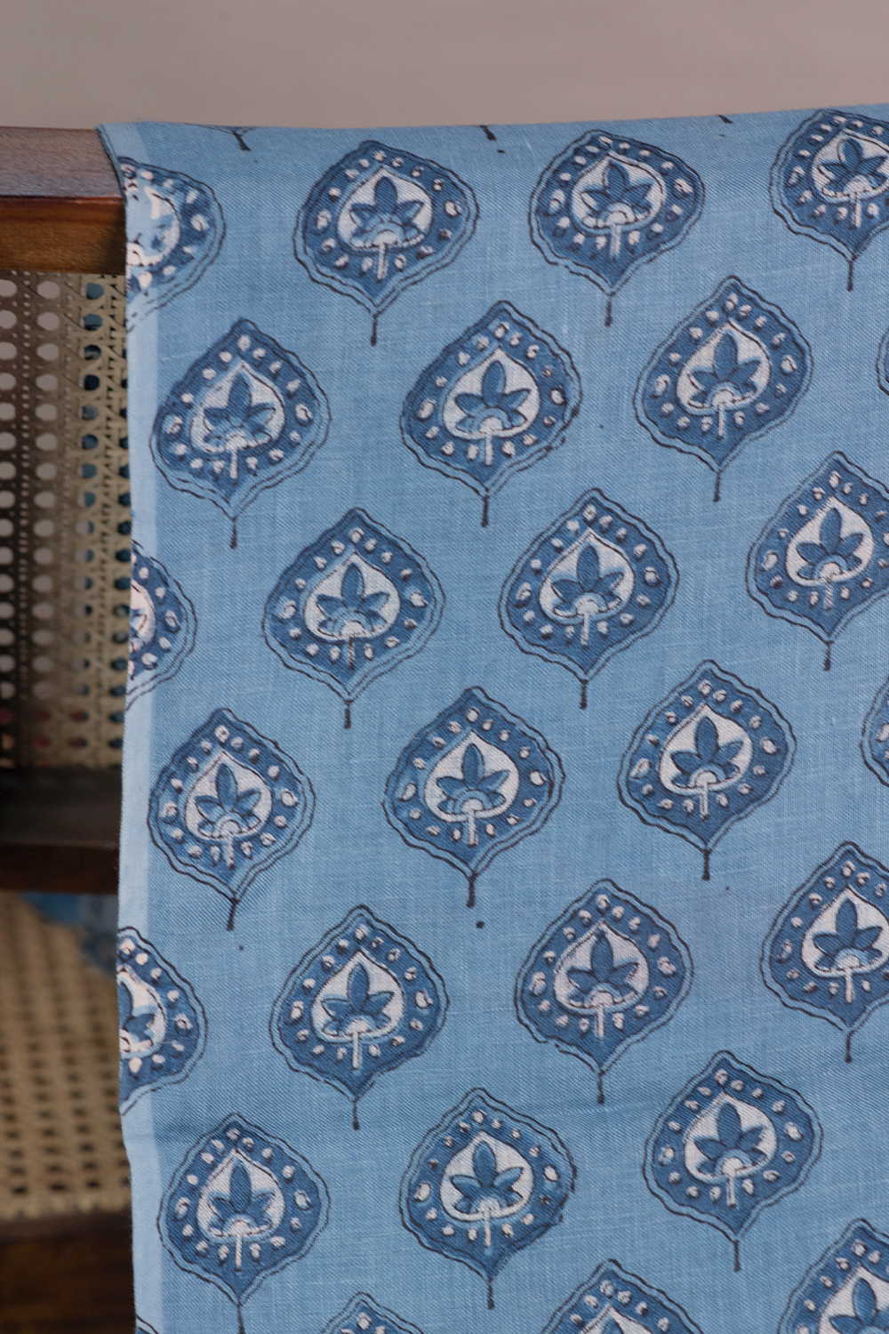 Leaf Butta - Blue Ajrak Linen Fabric - 0.75m