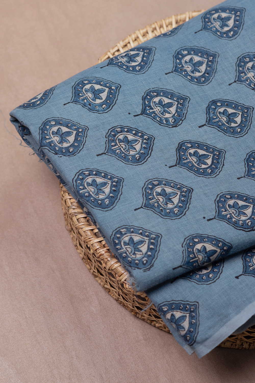 Leaf Butta - Blue Ajrak Linen Fabric - 0.75m - Image 2