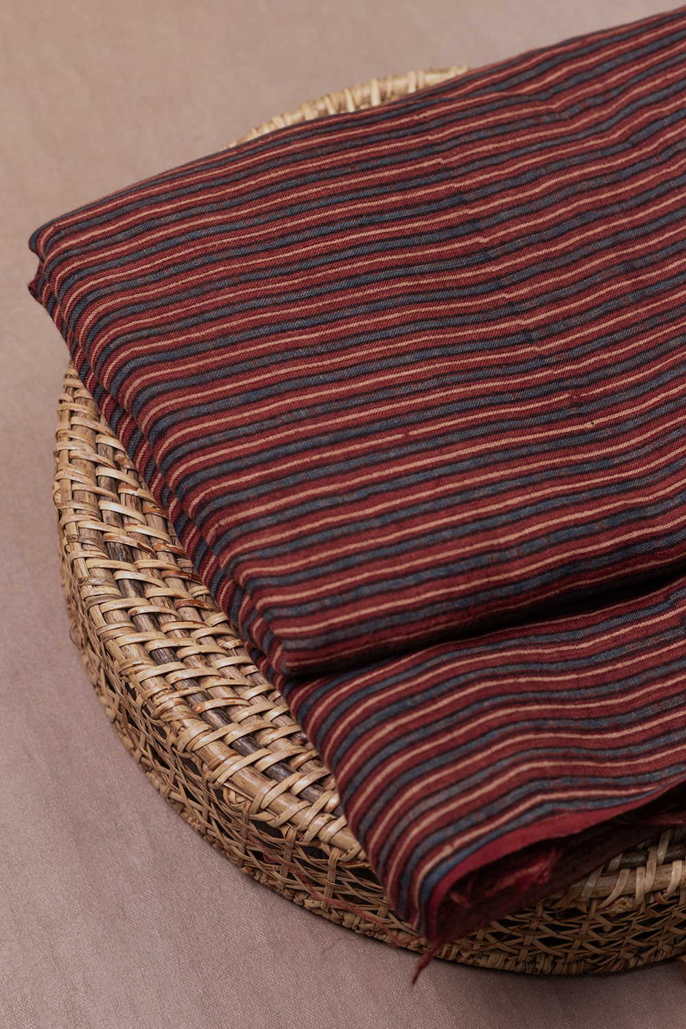 Maroon with Stripe Ajrak Linen Fabric - 1m