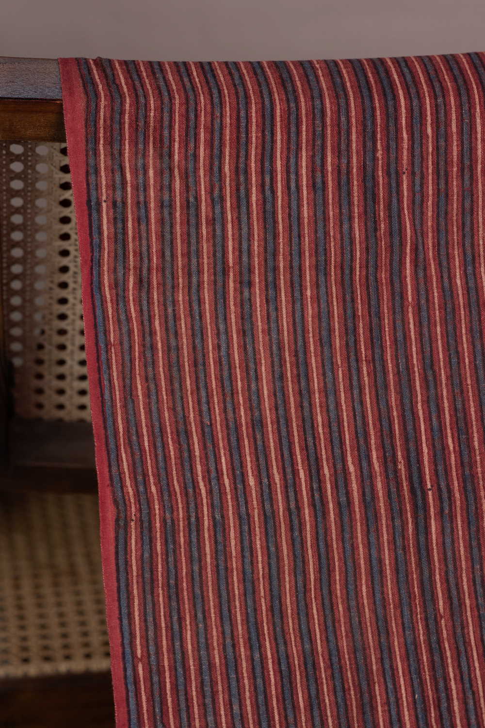 Maroon with Stripe Ajrak Linen Fabric - 1m - Image 2