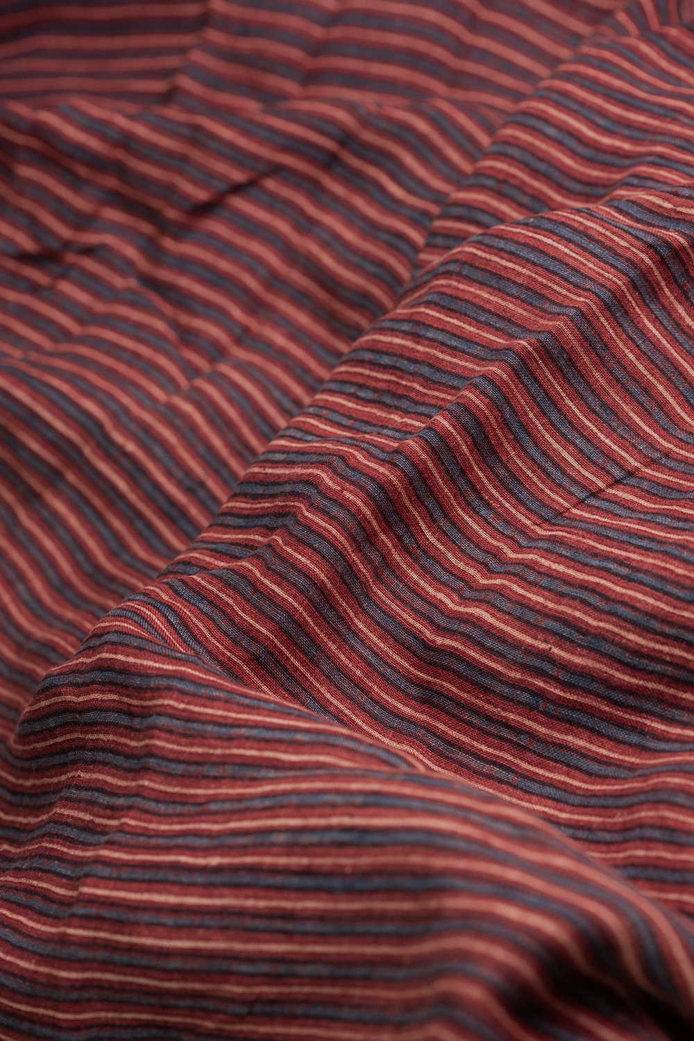 Maroon with Stripe Ajrak Linen Fabric - 1m - Image 3