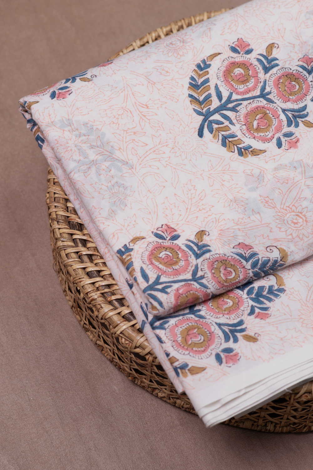Cream with Floral Sanganeri Cotton Fabric - 1.25m