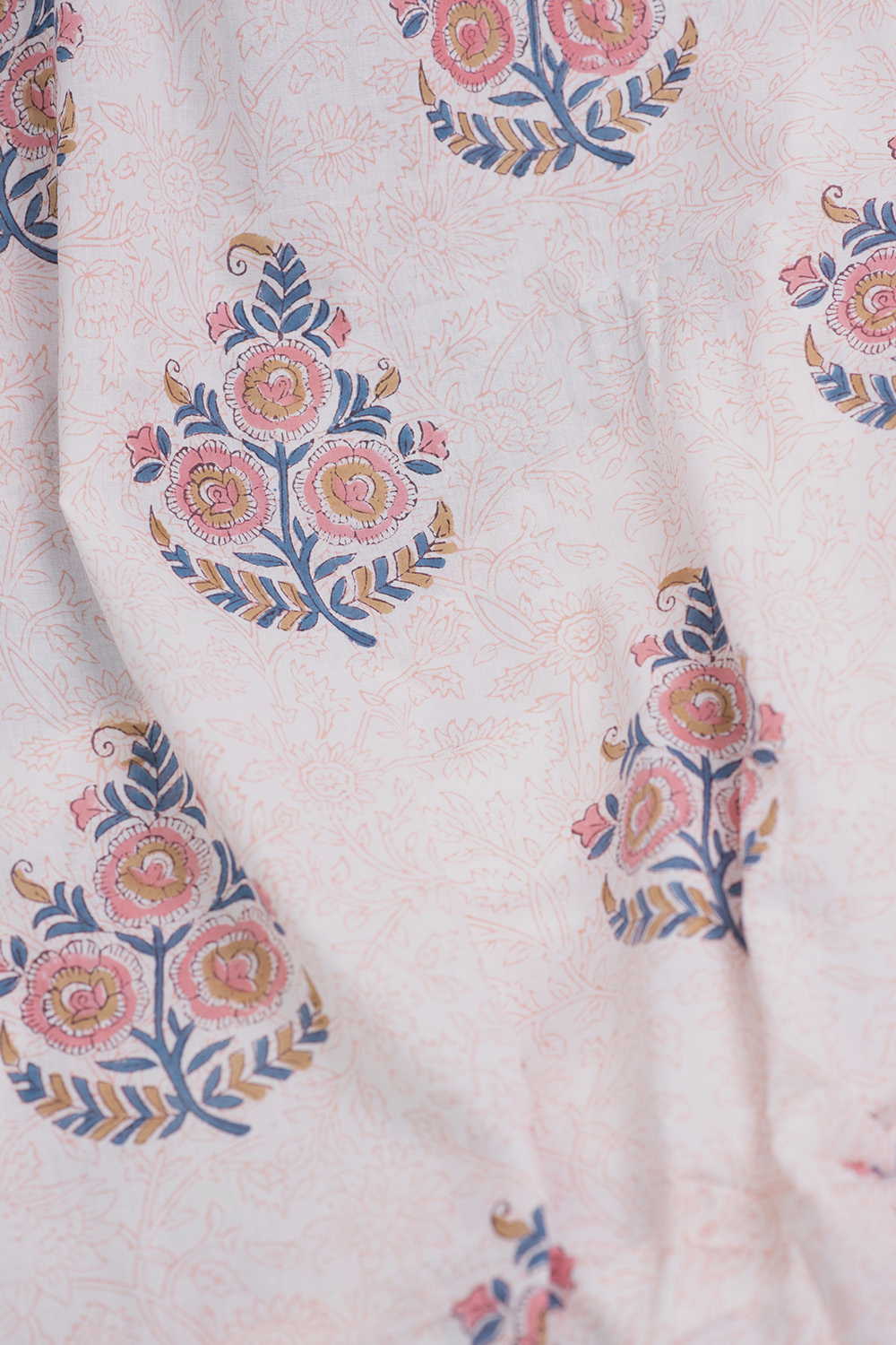 Cream with Floral Sanganeri Cotton Fabric - 1.25m - Image 3