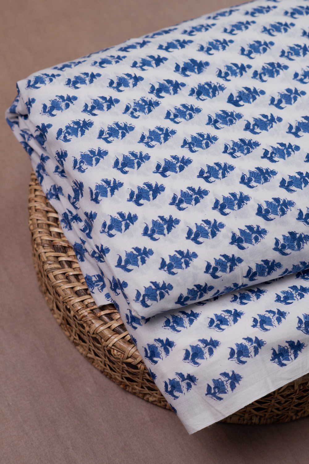 Blue Florets - Cream Sanganeri Cotton Fabric - 1.8m - Image 2