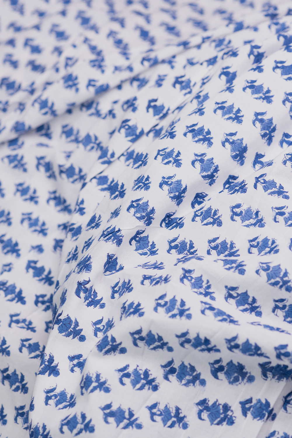 Blue Florets - Cream Sanganeri Cotton Fabric - 1.8m - Image 3