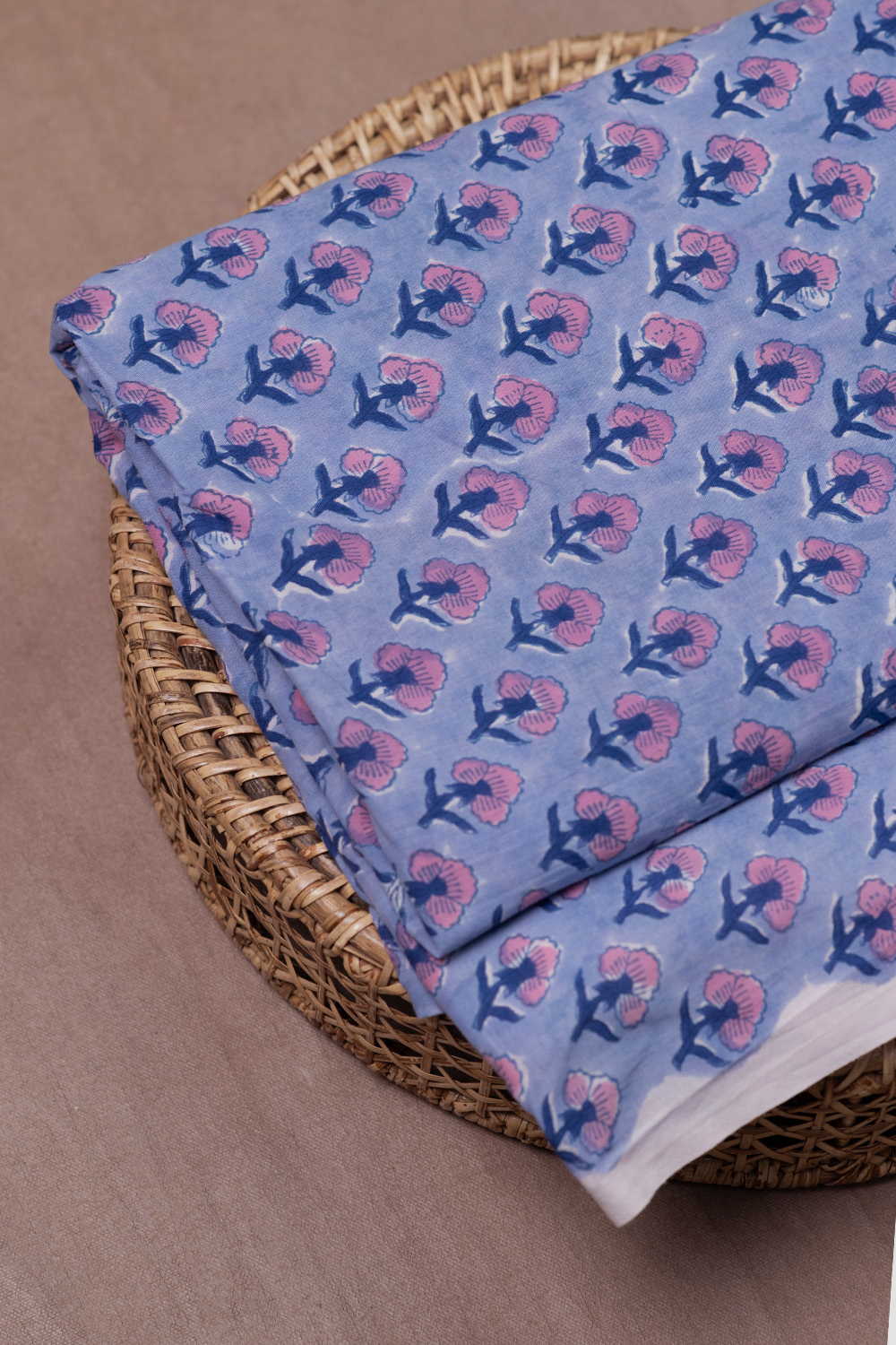 Blue Rosette Charm Sanganeri Cotton Fabric - 1m