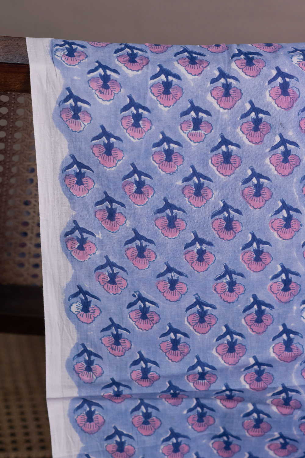 Blue Rosette Charm Sanganeri Cotton Fabric - 1m - Image 2