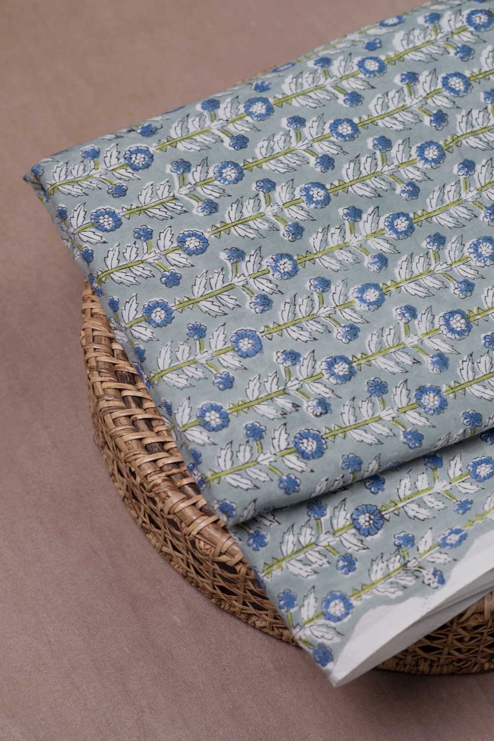 Floral Pattern - Green Sanganeri Cotton Fabric - 0.8m