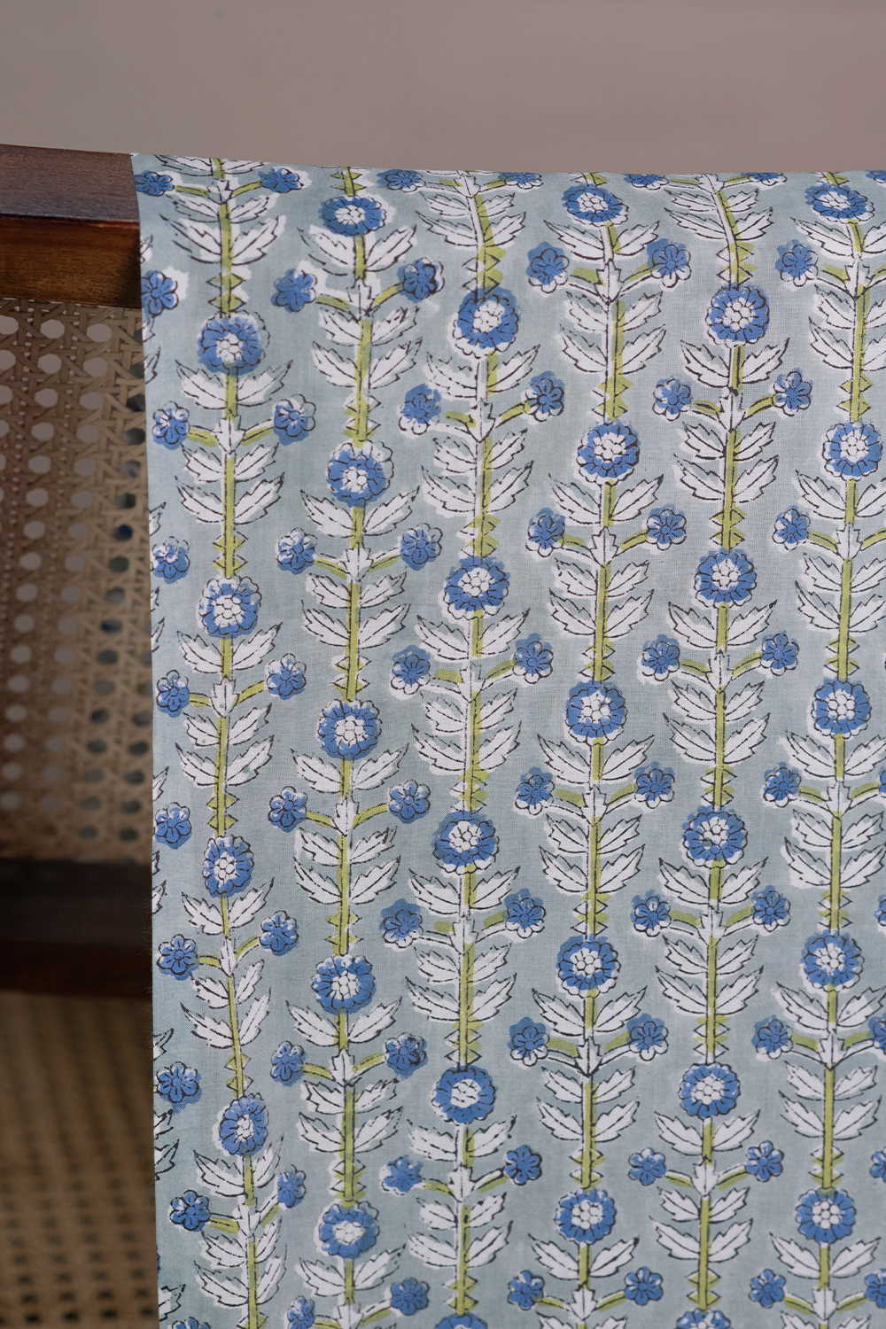Floral Pattern - Green Sanganeri Cotton Fabric - 0.8m - Image 2