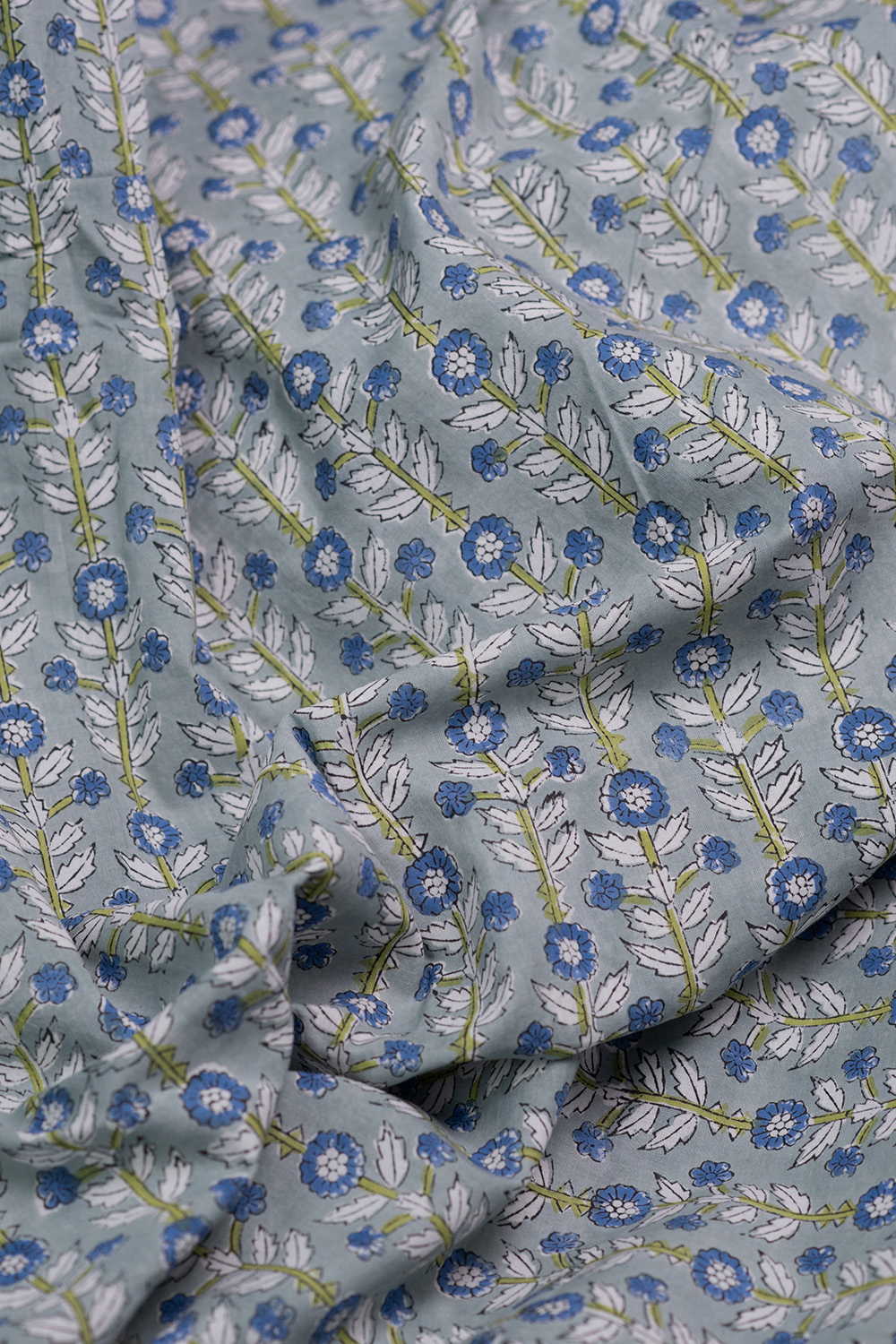 Floral Pattern - Green Sanganeri Cotton Fabric - 0.8m - Image 3