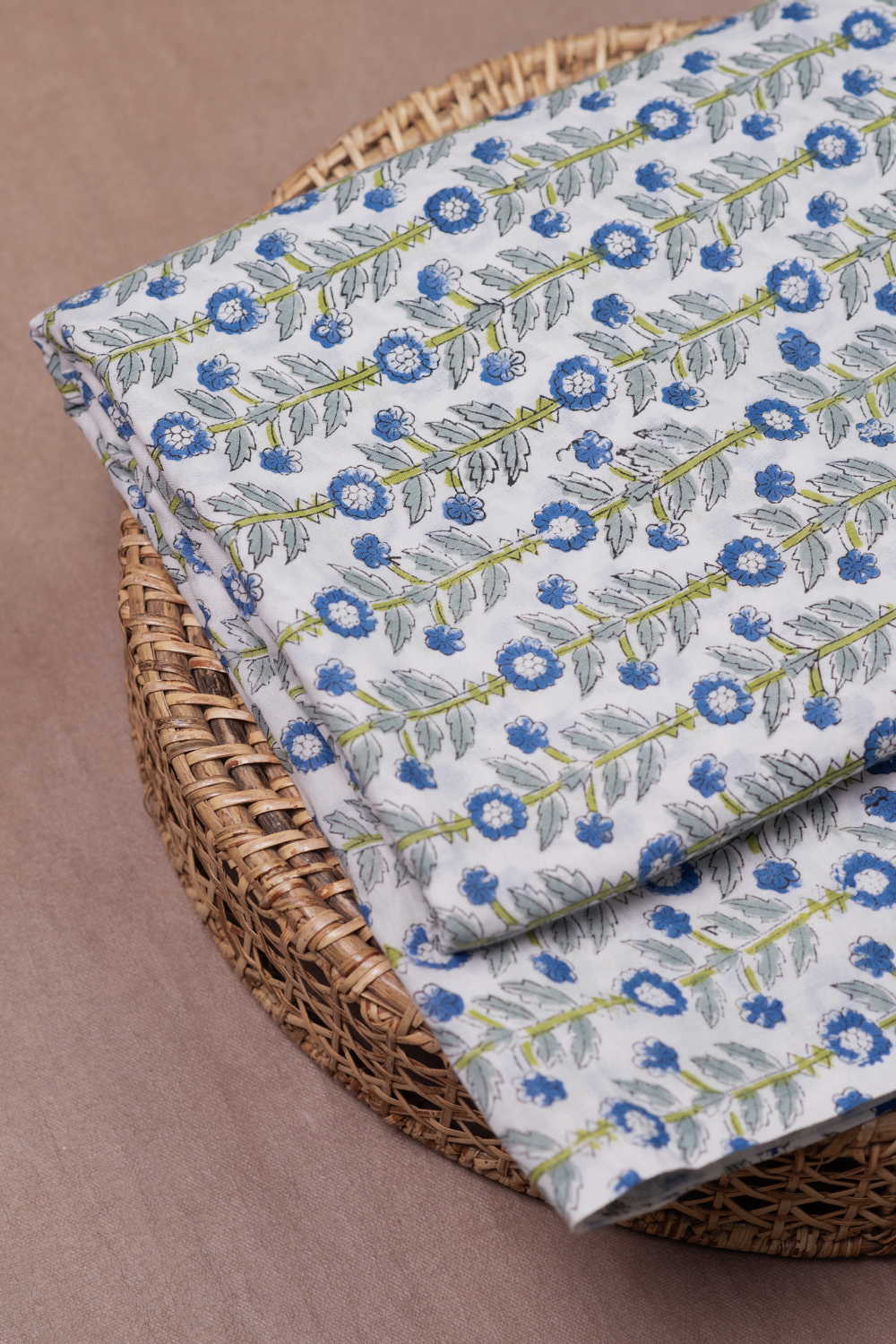 Floral Pattern - Cream Sanganeri Cotton Fabric - 0.6m - Image 3