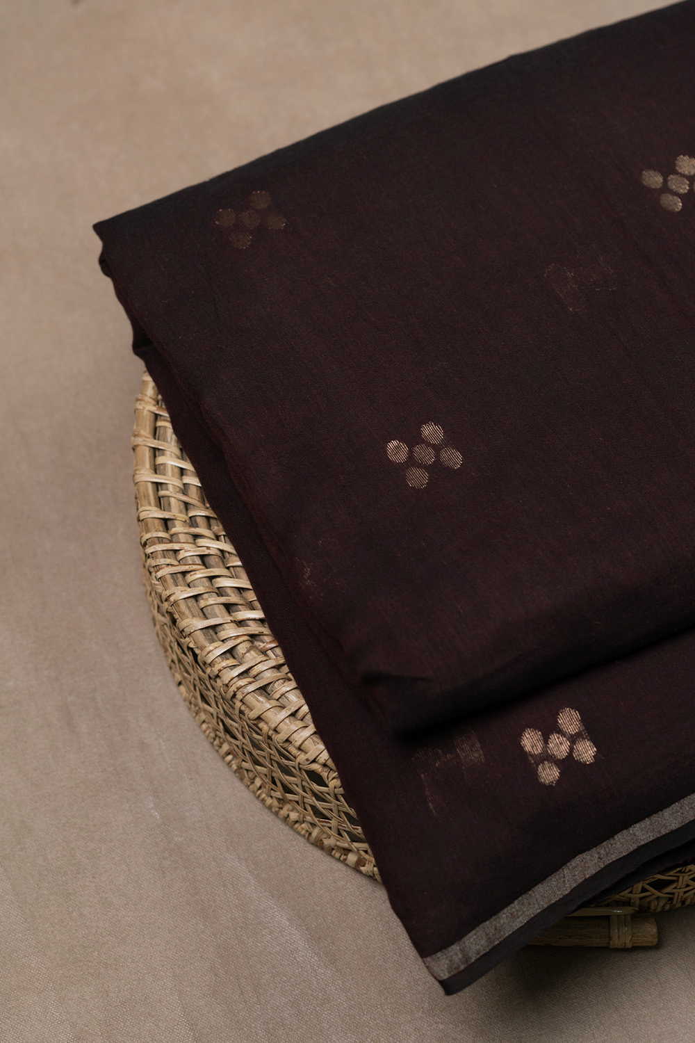 Dark Cocoa Brown Jamdani Cotton Fabric - 0.5m