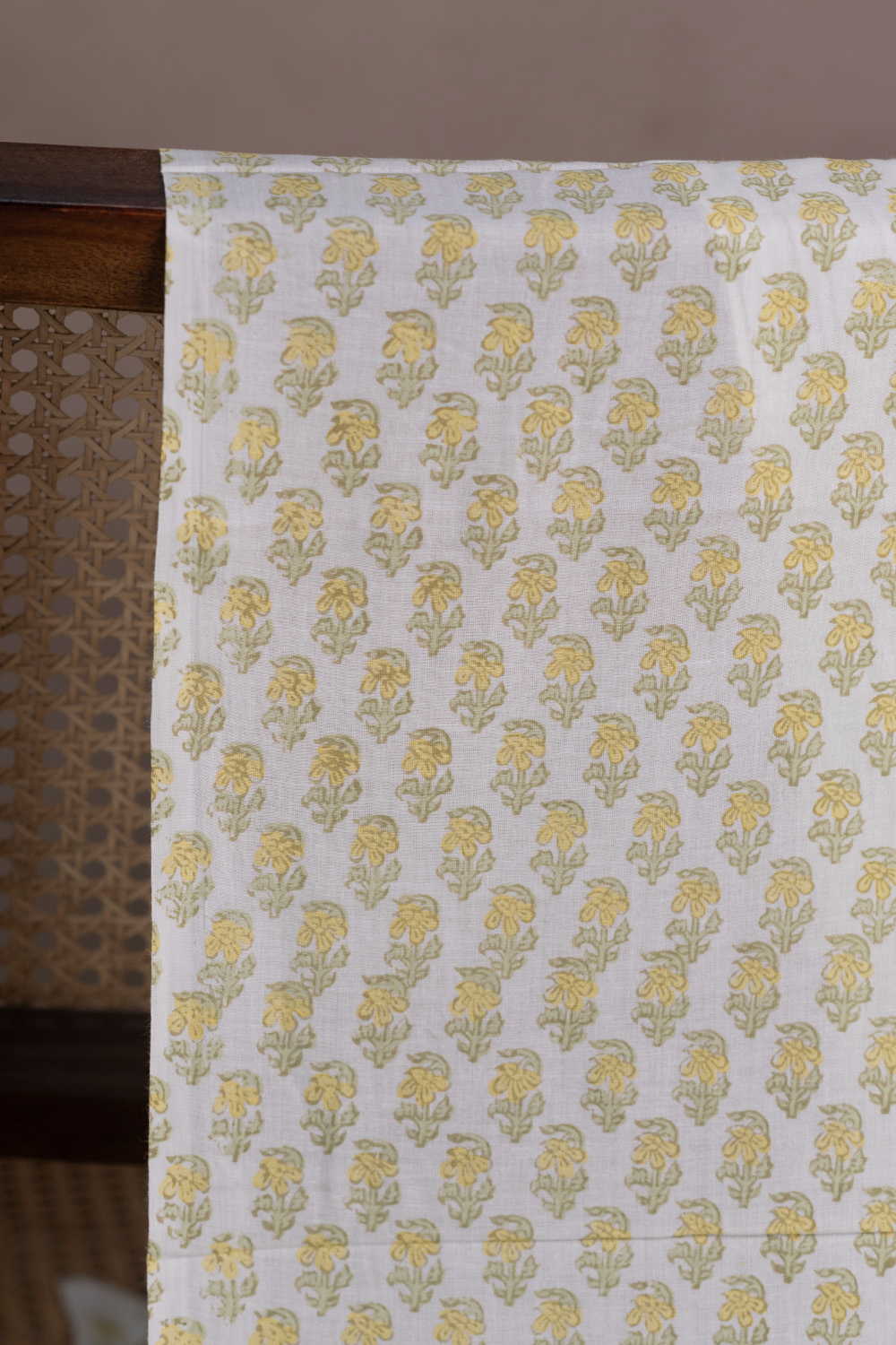 Little Yellow Florals on Cream Sanganeri Cotton fabric - 0.5m