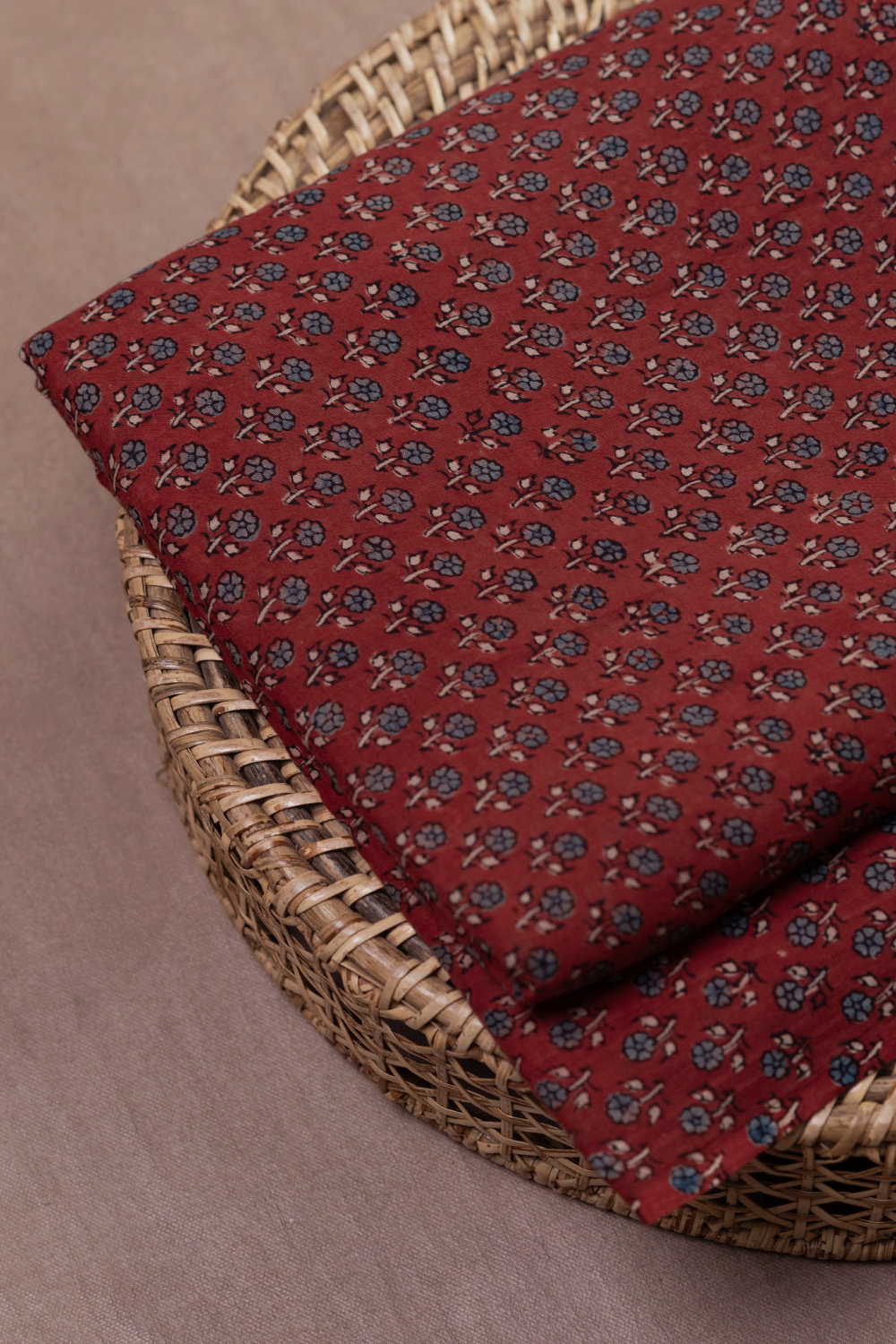 Mini Motifs - Maroon Ajrak Mul Cotton Fabric - 0.7m