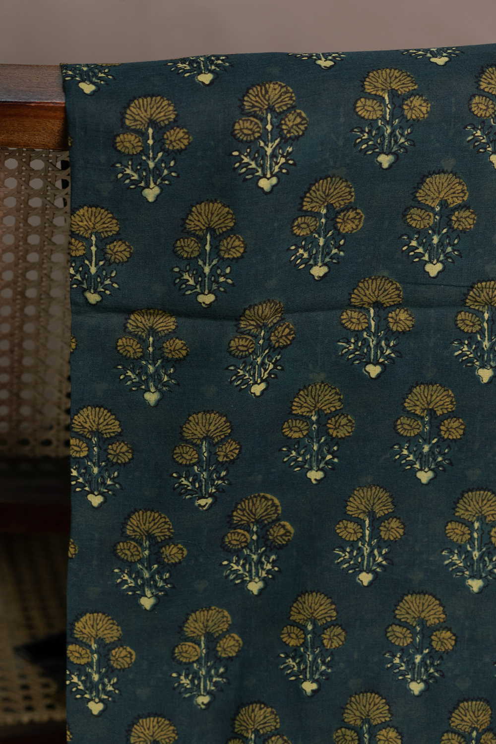 Tri Butta - Green Ajrak Mul Cotton Fabric - 0.55m