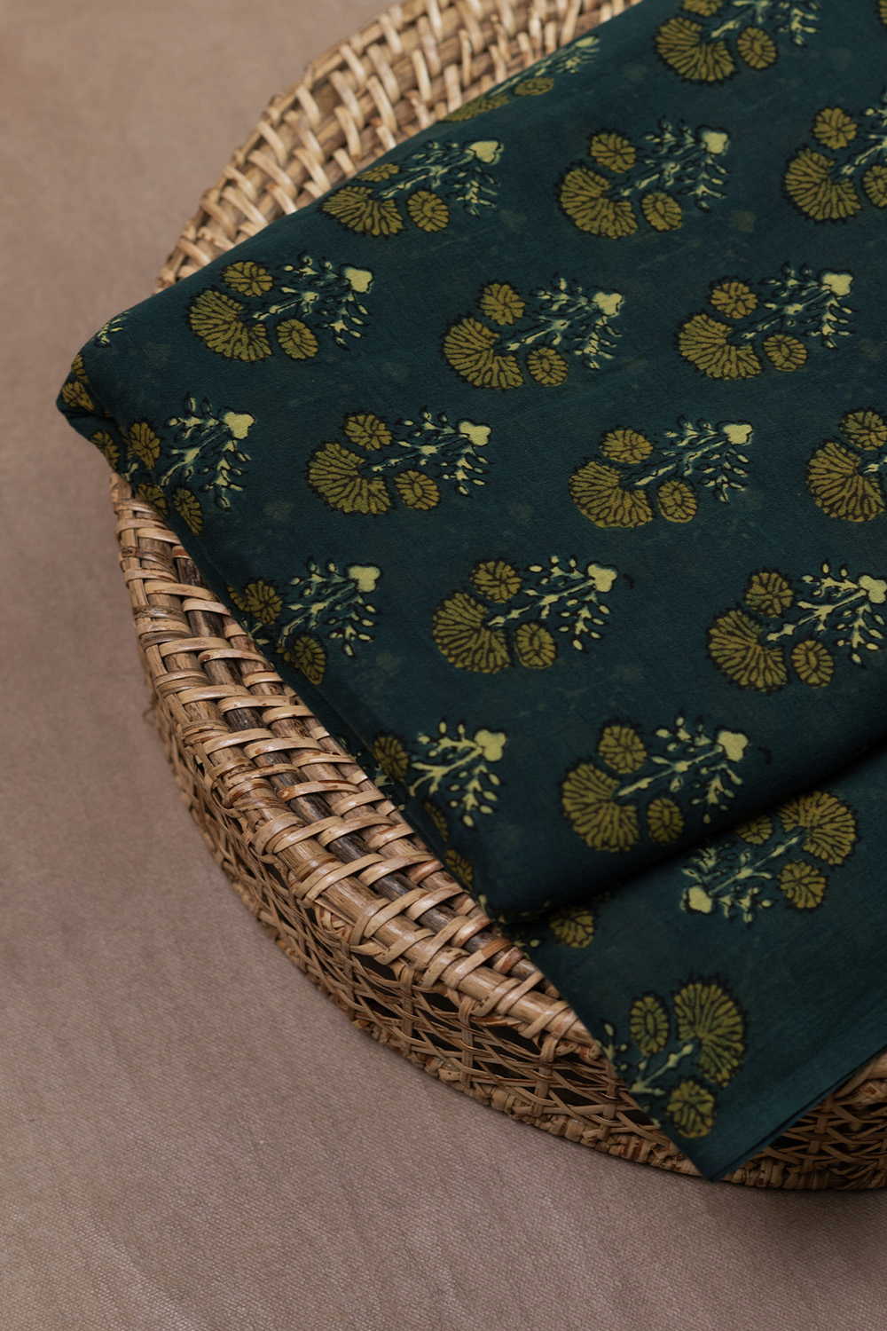 Tri Butta - Green Ajrak Mul Cotton Fabric - 0.55m - Image 2