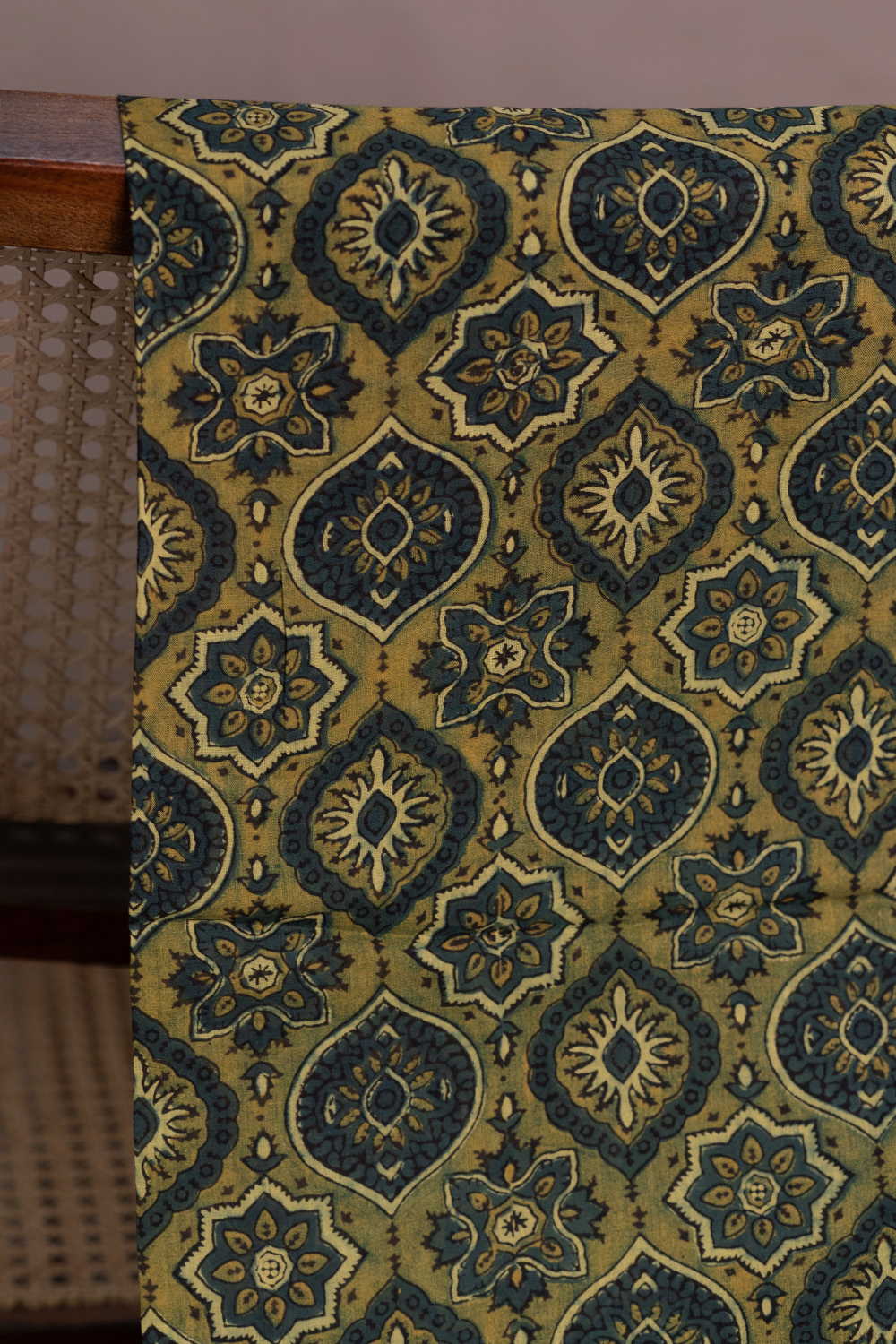Patterned on Green Ajrak Mul Cotton Fabric - 1.1m
