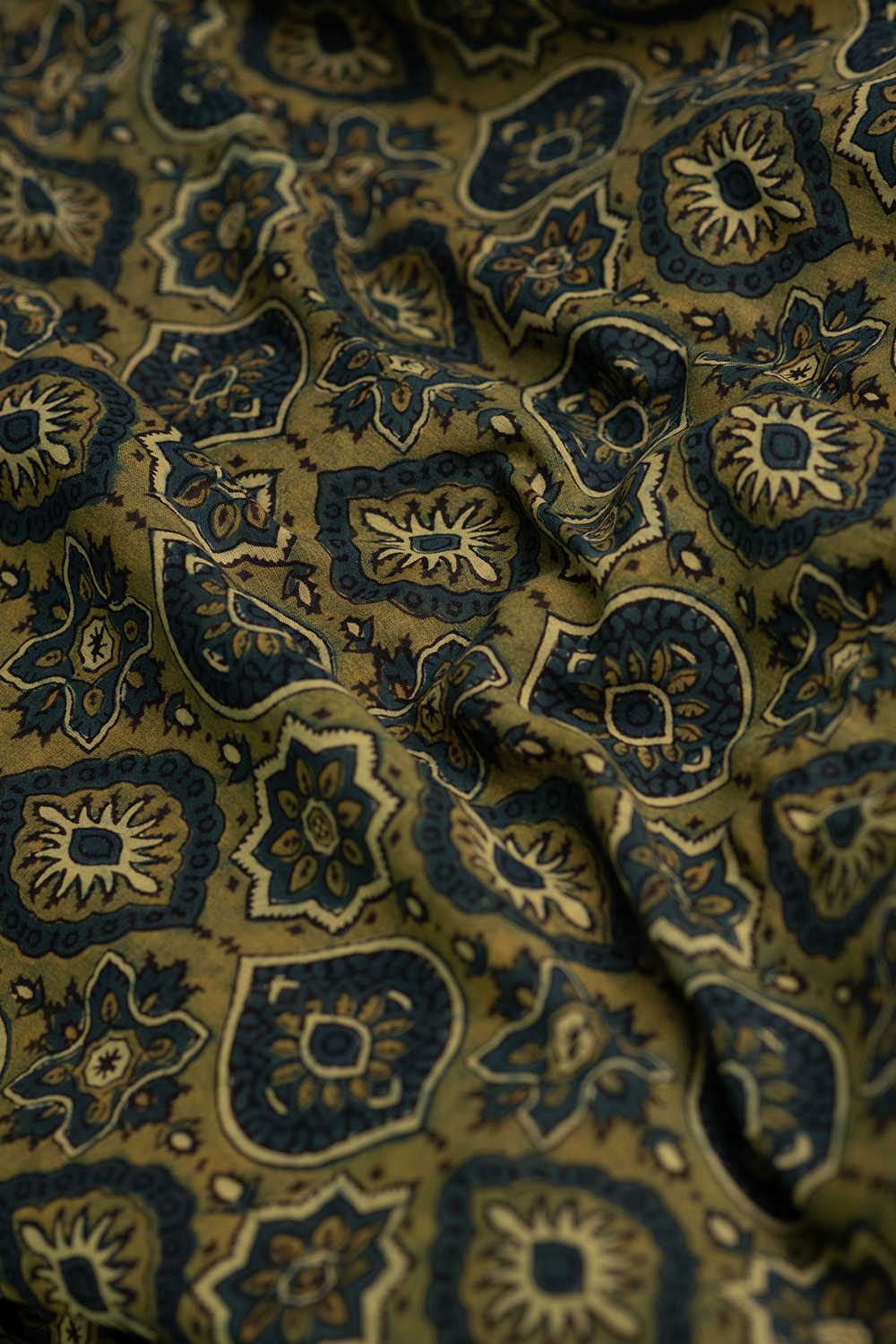 Patterned on Green Ajrak Mul Cotton Fabric - 1.1m - Image 3