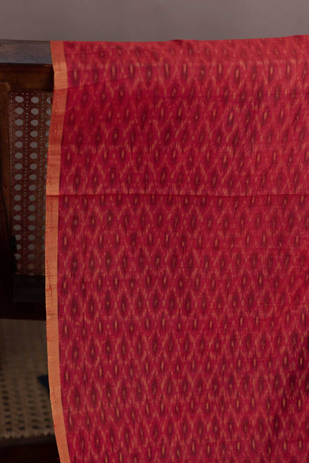 Red Patterned Ikat Silk Cotton Fabric - 1.95m