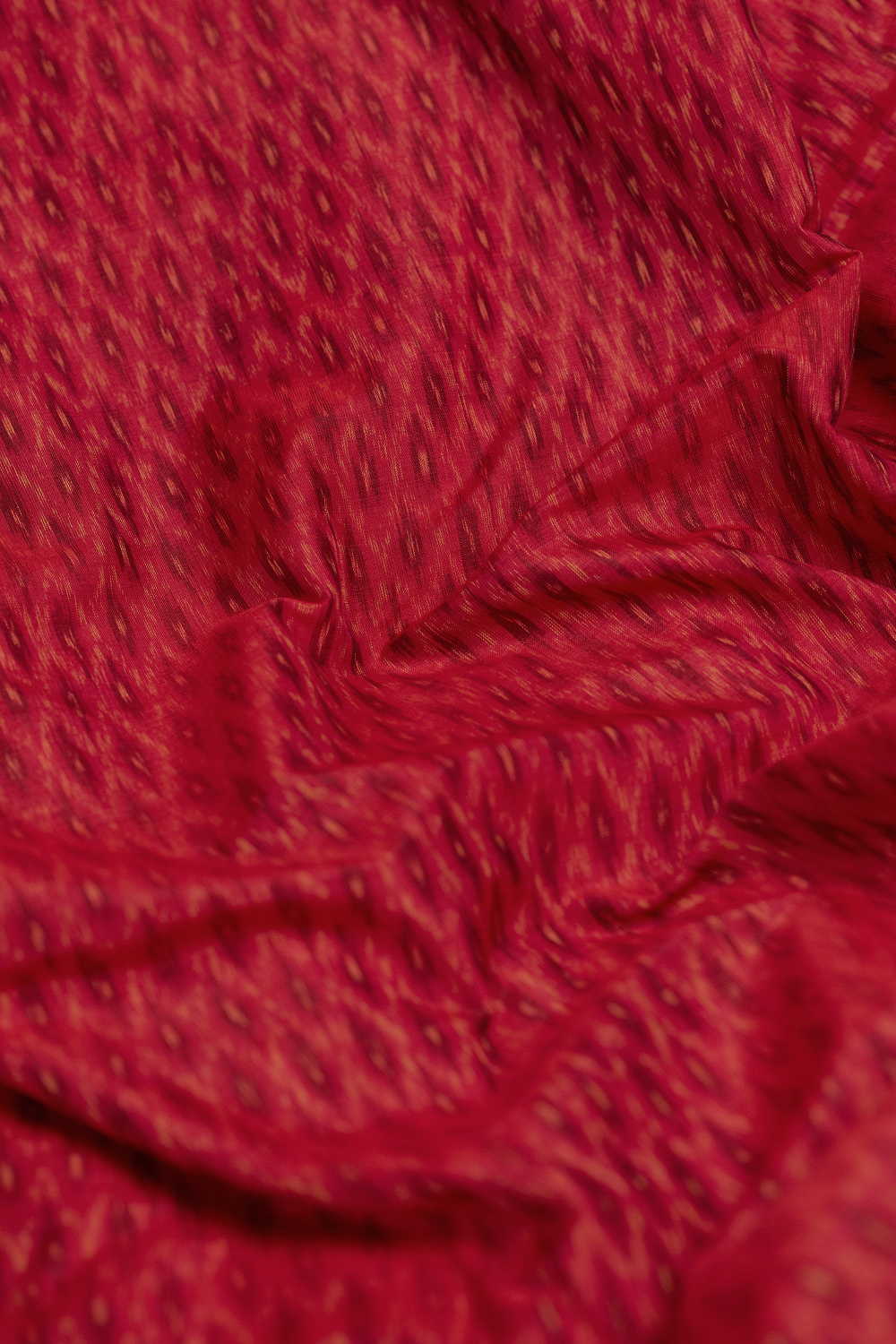 Red Patterned Ikat Silk Cotton Fabric - 1.95m - Image 2