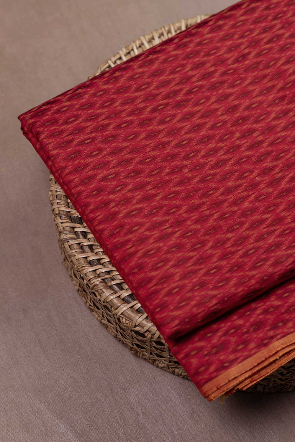Red Patterned Ikat Silk Cotton Fabric - 1.95m - Image 3
