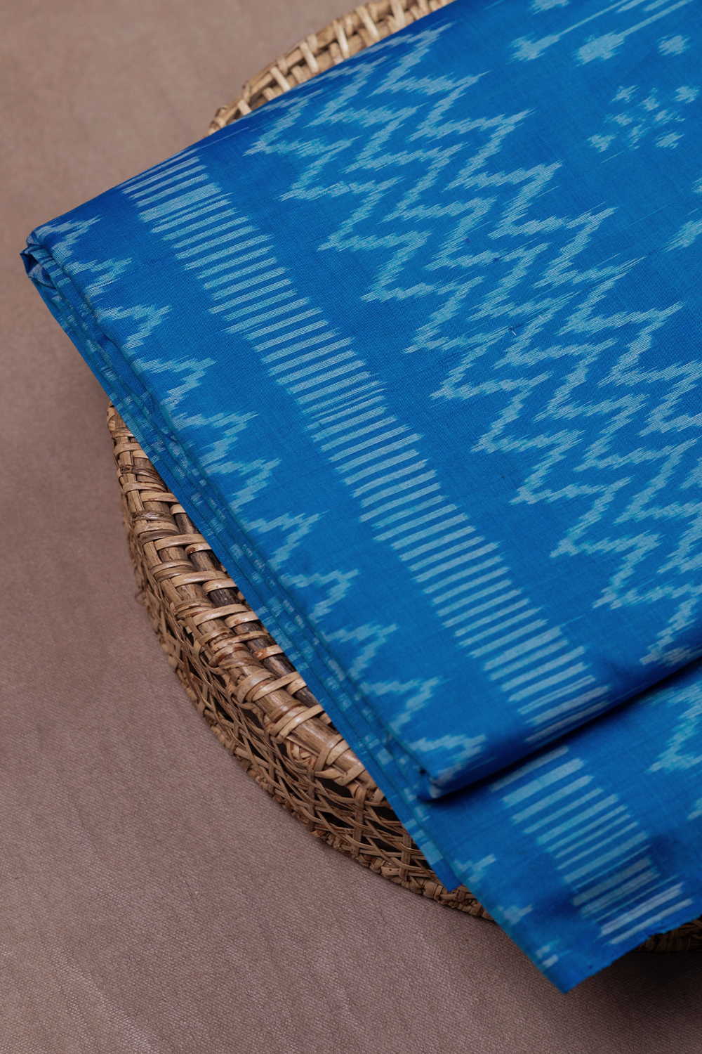 Azure Blue Ikat Silk Cotton Fabric - 1.25m