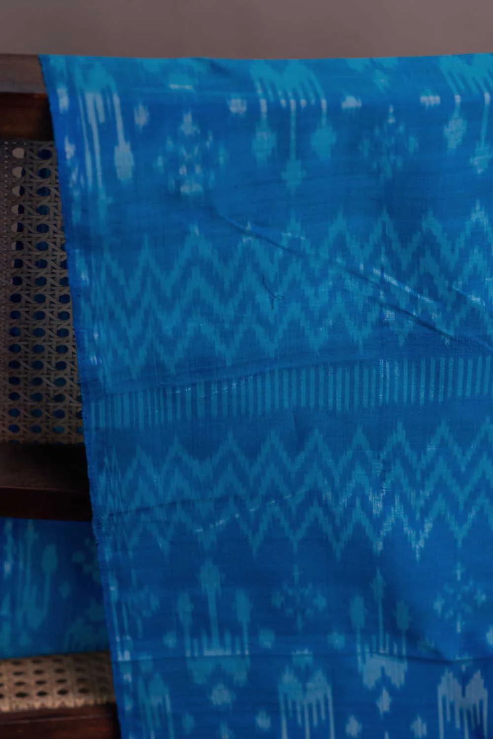 Azure Blue Ikat Silk Cotton Fabric - 1.25m - Image 2