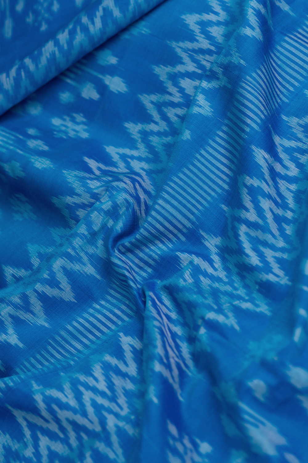 Azure Blue Ikat Silk Cotton Fabric - 1.25m - Image 3