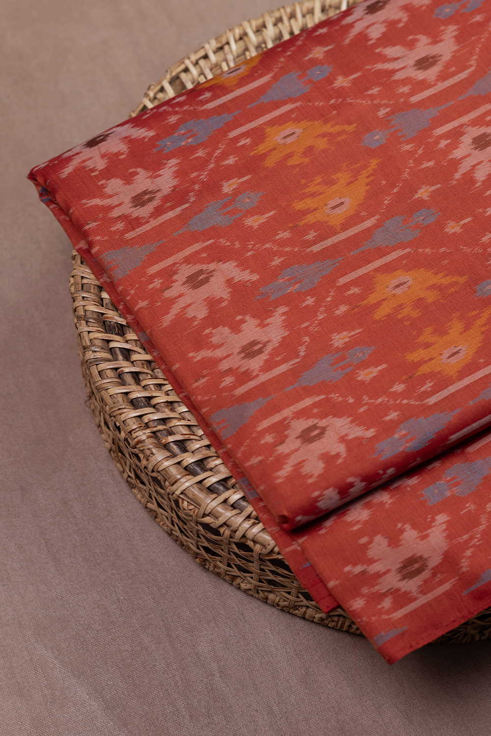 Shinny Orange Ikat Silk Cotton Fabric - 0.5m