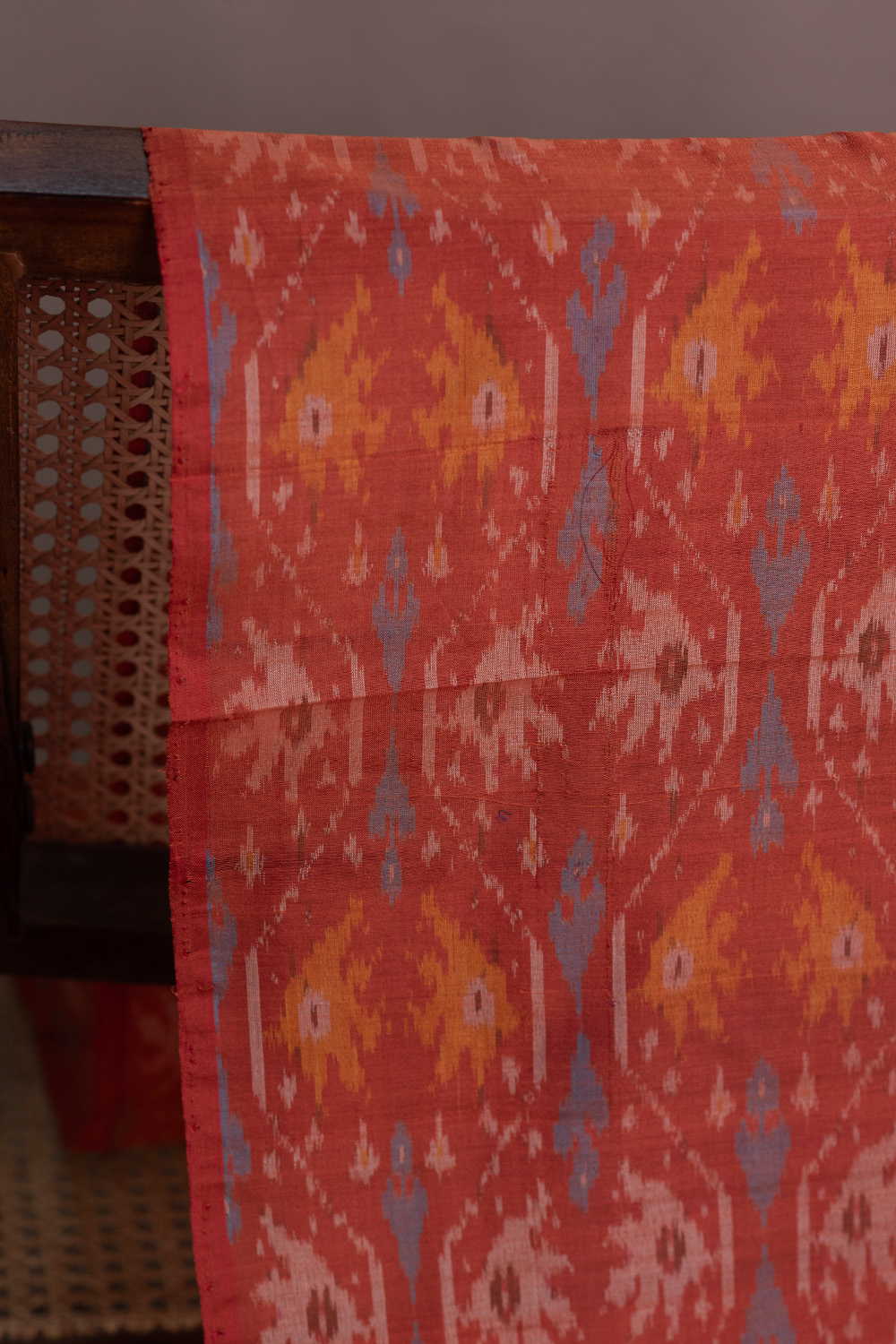 Shinny Orange Ikat Silk Cotton Fabric - 0.5m - Image 2