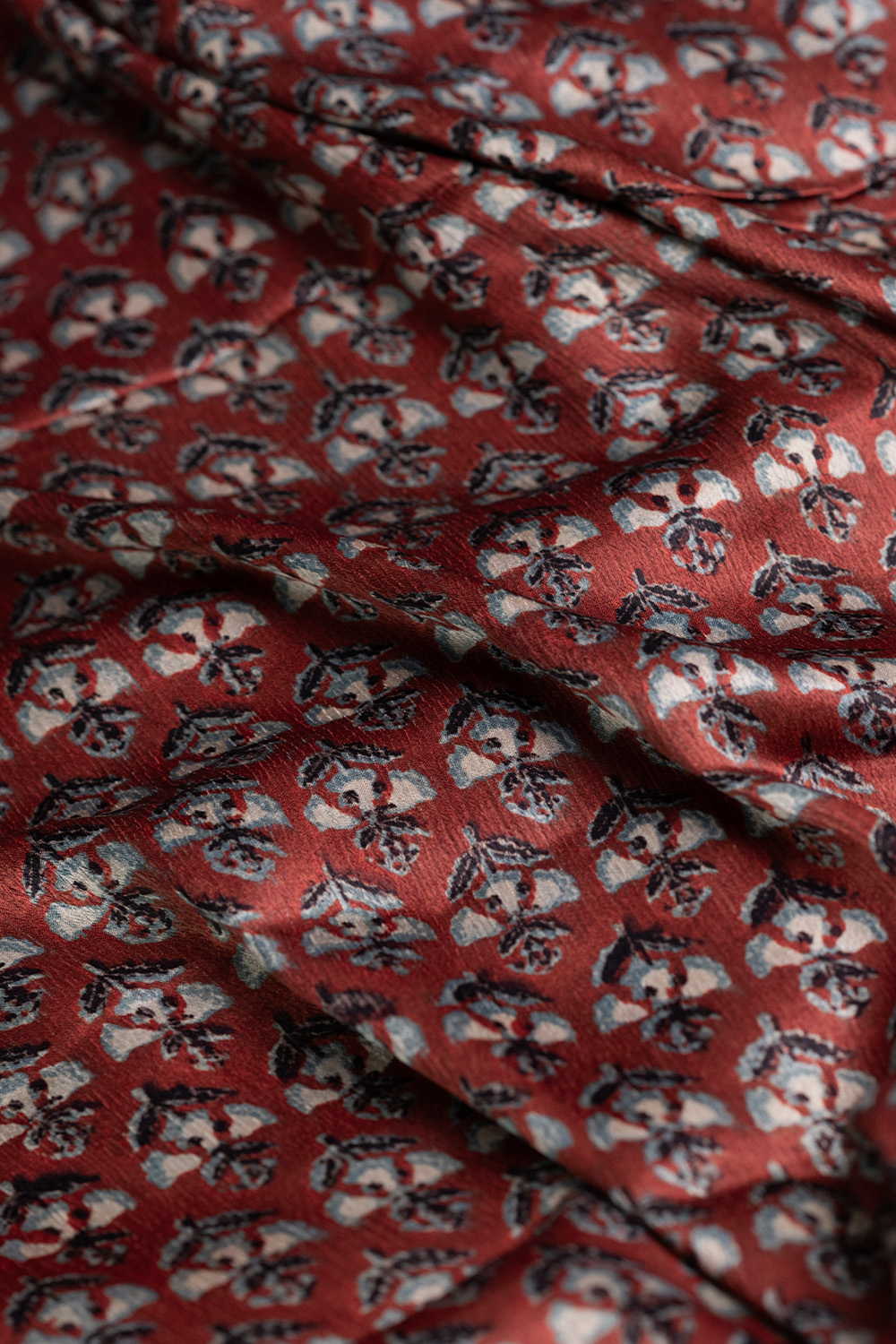 Burnt Maroon Block Printed Modal Silk Fabric-0.5m - Image 3