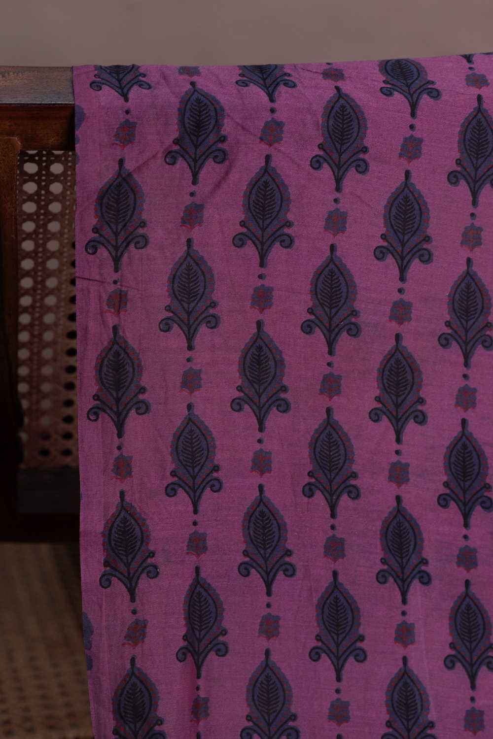 Subdued Purple Block Printed Chanderi Fabric - 1.3m