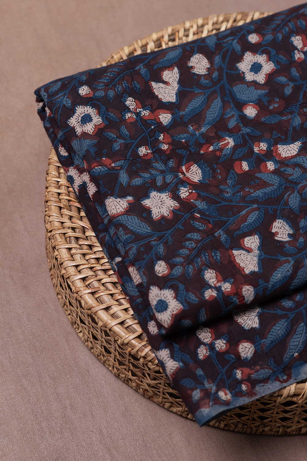 Floral Design Dabu Cotton Fabric - 1m