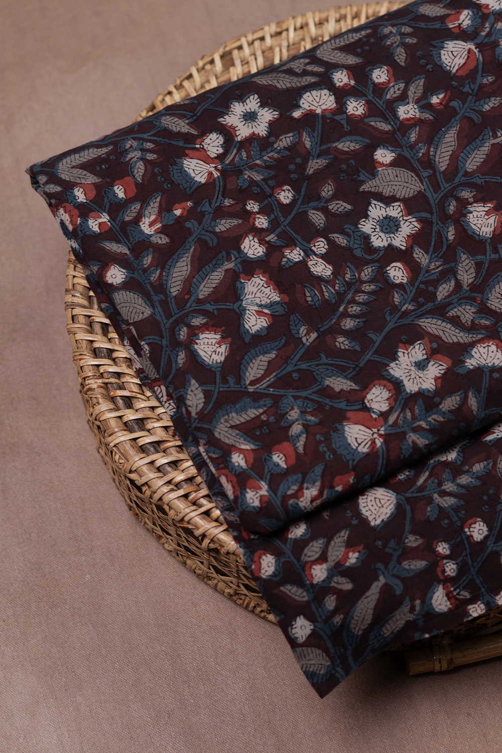 Ditzy Floral - Brown Dabu Cotton Fabric - 1m