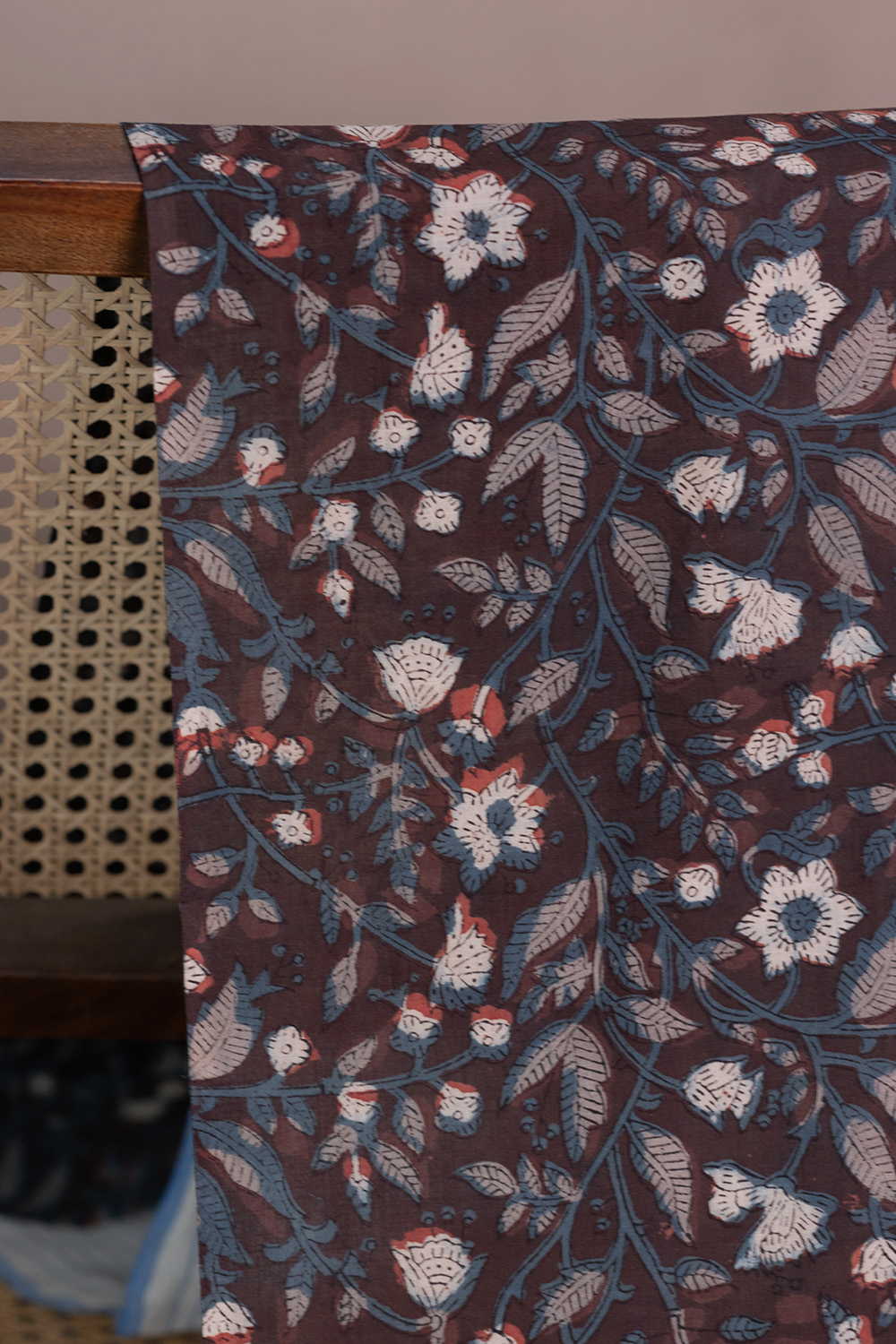 Ditzy Floral - Brown Dabu Cotton Fabric - 1m - Image 2
