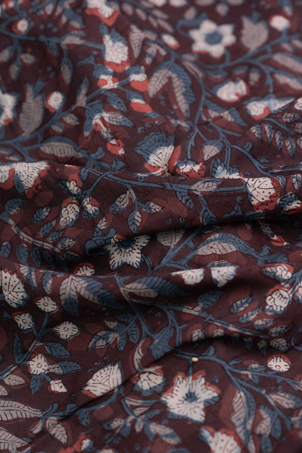 Ditzy Floral - Brown Dabu Cotton Fabric - 1m - Image 3