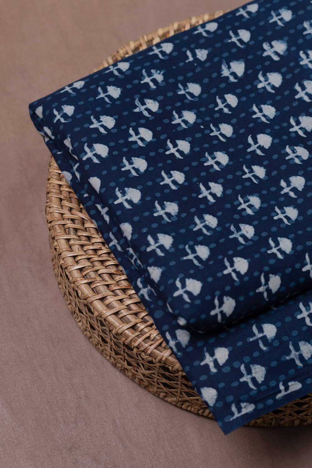 Cream Buttas on Indigo Dabu Cotton Fabric - 2m